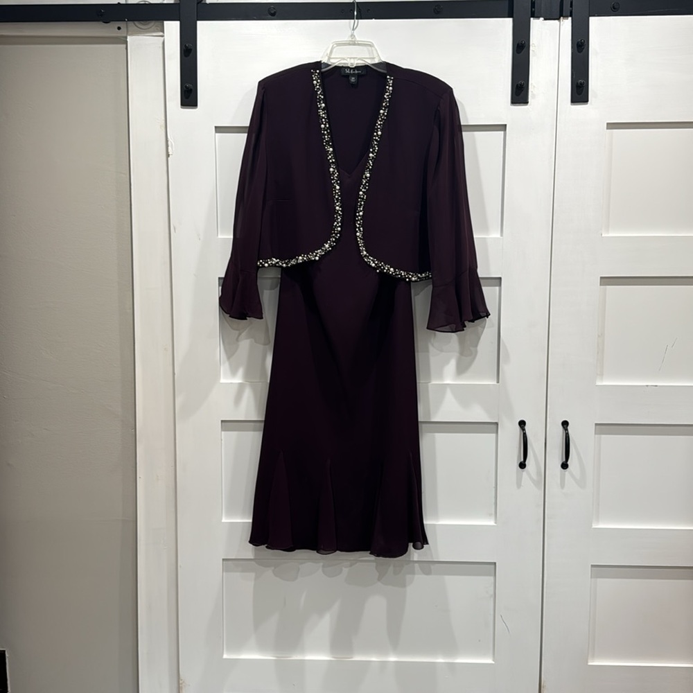 Elegant Purple Dress with Beaded Jacket